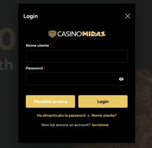 Registrazione e Login su Casino Midas