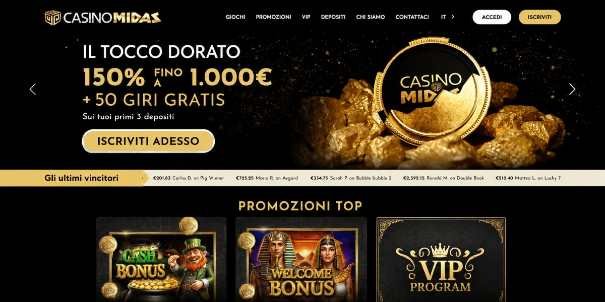 Casino Midas bonus di benvenuto Il Tocco Dorato e promozioni top